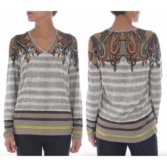 ETRO Multi-Color Geometric Striped V-Neck Shirt size 6 - Picture 1 of 9